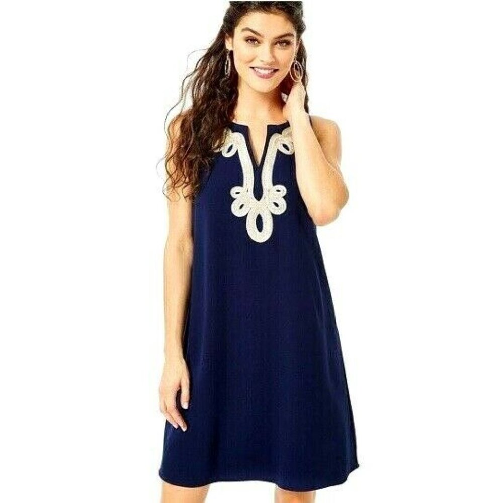 Lilly Pulitzer Cherlyn Dress True Navy Blue NWT 32" Bust 00 $198